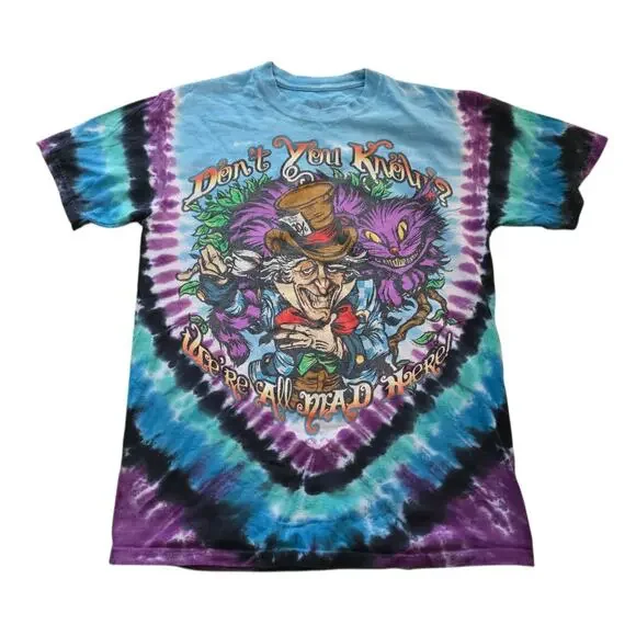Liquid Blue Alice In Wonderland Mad Hatter Dont You Know Tie-Dye T-Shirt SZ M - Picture 1 of 4